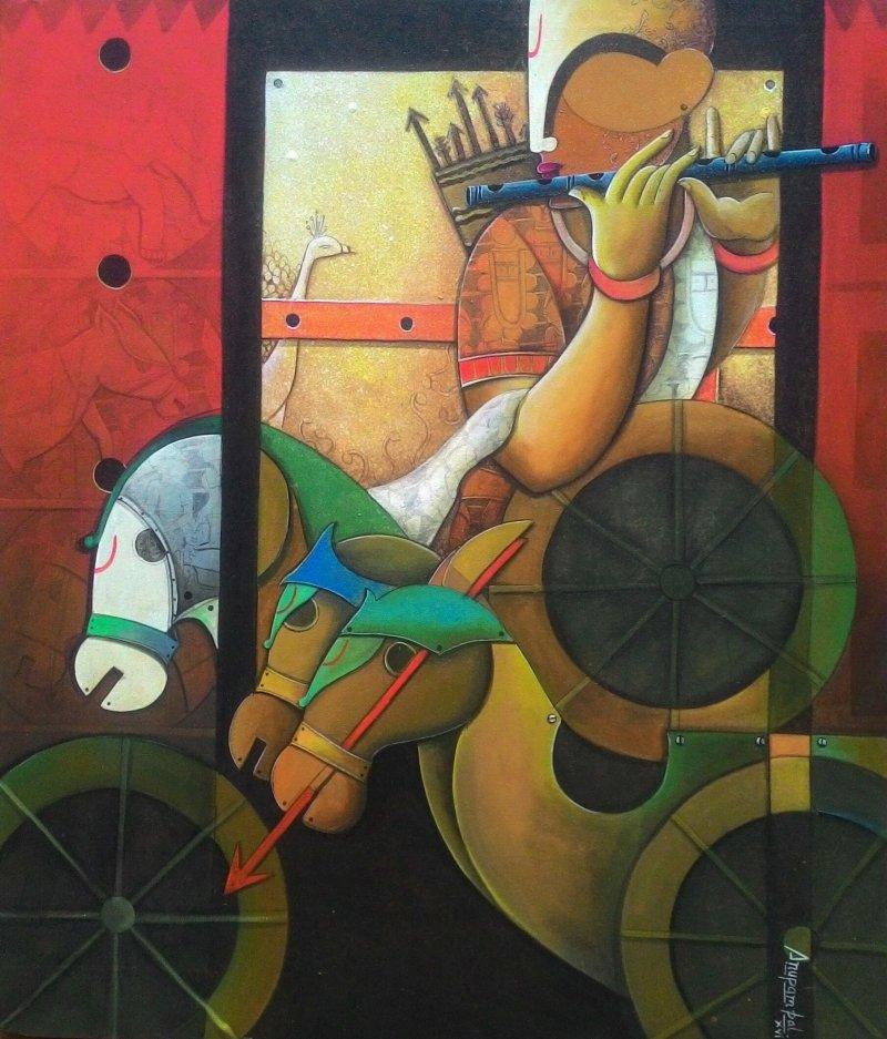 Figurative acrylic painting titled 'Parthasarathi 8', 42x36 inches, by artist Anupam Pal on Canvas