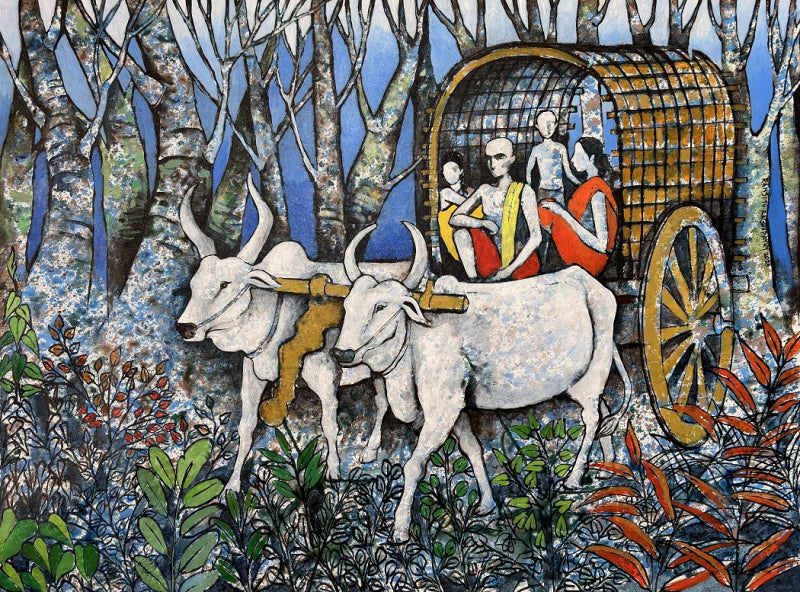 The Passage' figurative acrylic painting by artist Ranjith Raghupathy, 32x42 inch, on canvas