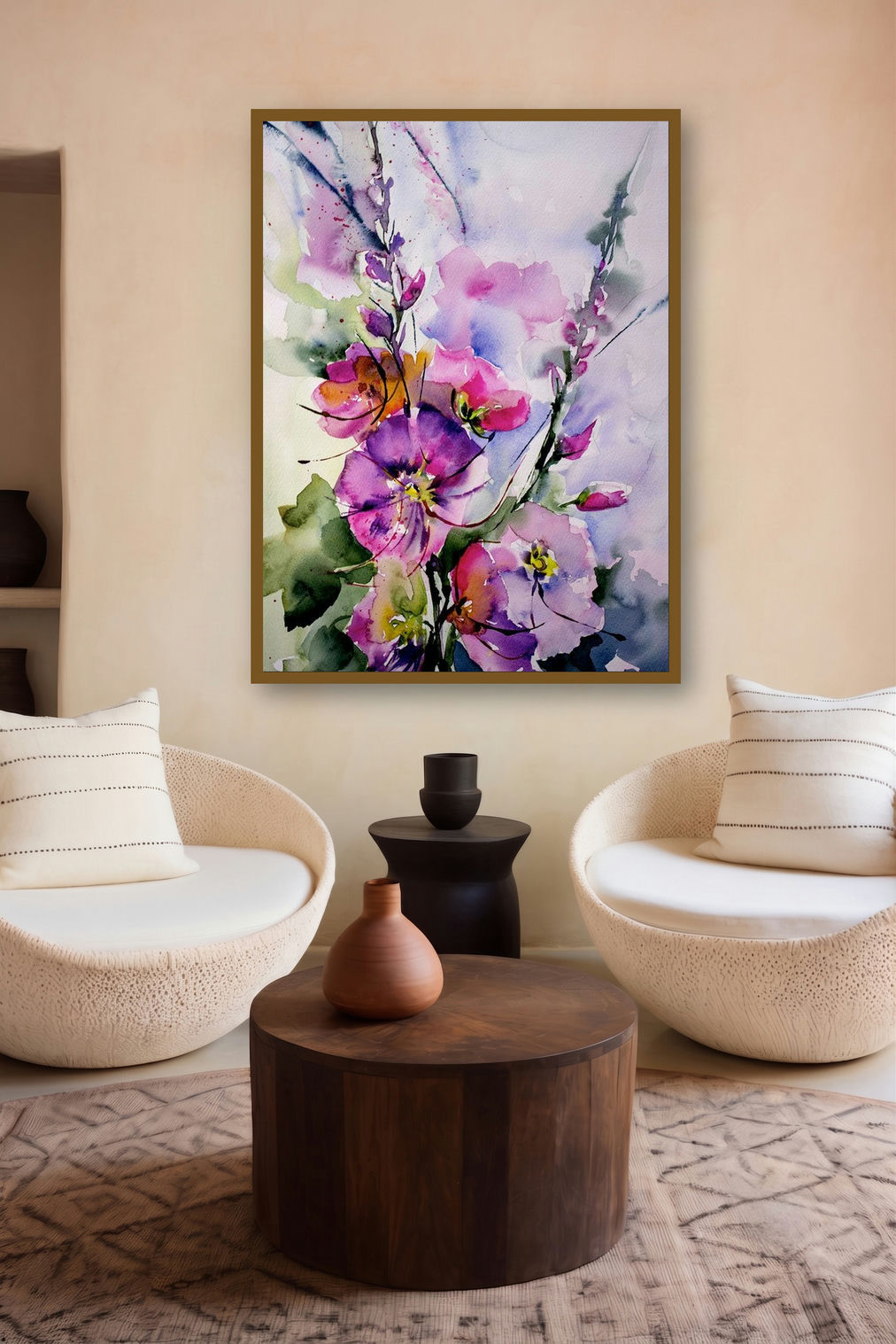 Passeroses (Mauve Musings: A Floral Dreamscape) by artist Veronique Piaser-Moyen displayed in a Luxury gallery