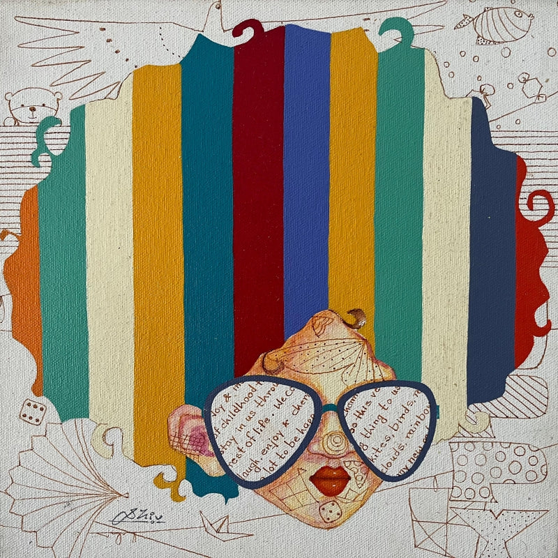 Passion Of Childhood 10' figurative acrylic painting by artist Shiv Kumar Soni, 12x12 inch, on canvas