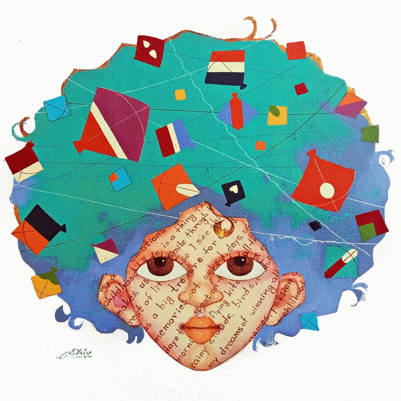 Passion Of Childhood 3' figurative acrylic painting by artist Shiv Kumar Soni, 12x12 inch, on canvas