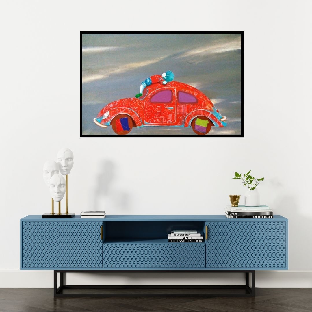 Preview of 'Passion Of The Childhood Iv' Painting by Shiv Kumar Soni shown on a wall in a furnished room.