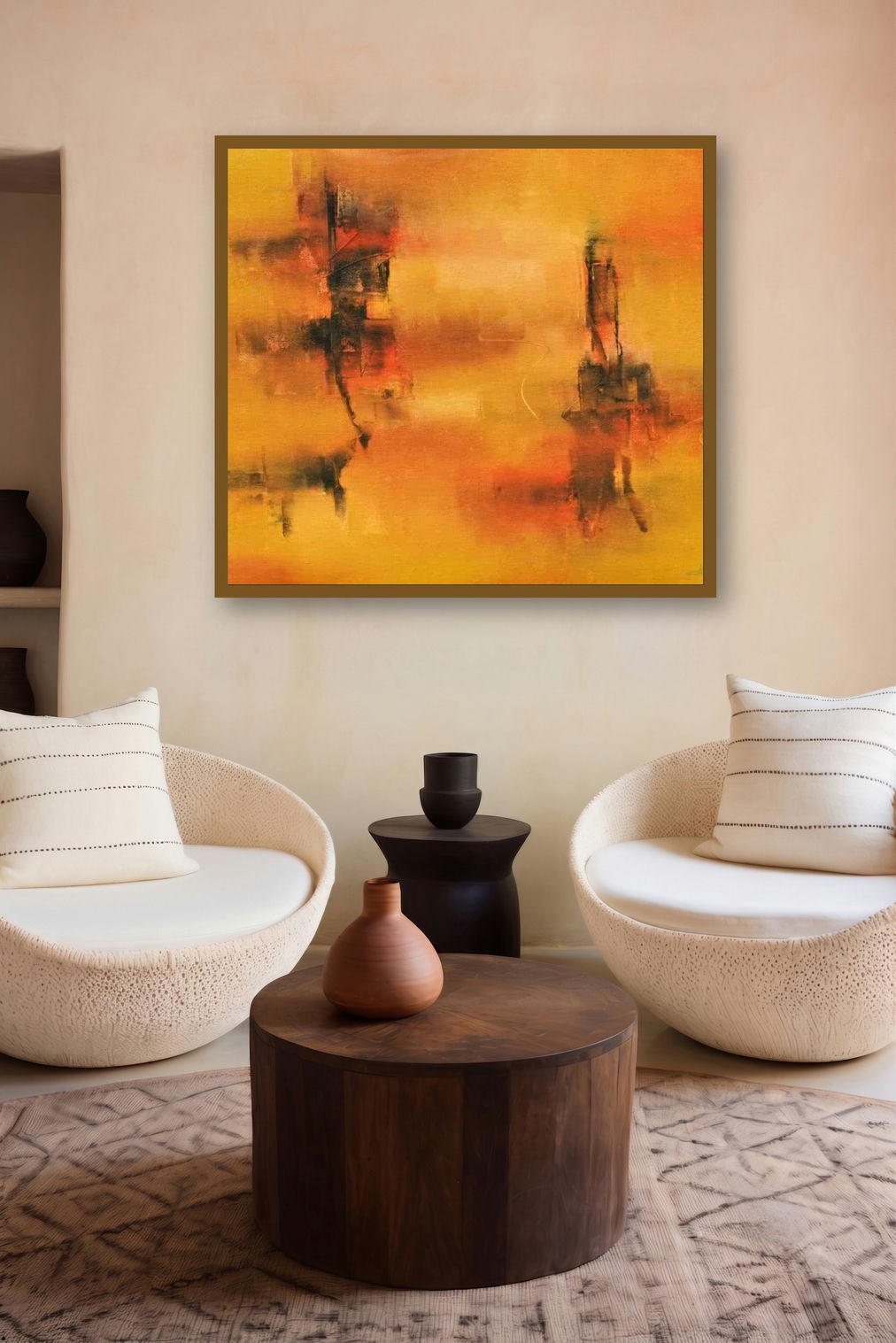 Pastoral Ochre (Ember Glow) by artist Raju Durshettiwar displayed in a Designer gallery