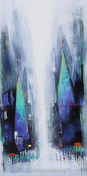 Path Of Heaven 5 (Path to the Unknown) by Somnath Bothe, Original Acrylic Cityscape Painting on Canvas, Small Vertical Wall Art