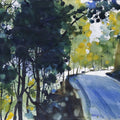 Path Through Sparkling Forest' landscape watercolor painting by artist Prashant Prabhu, 22x30 inch, on paper