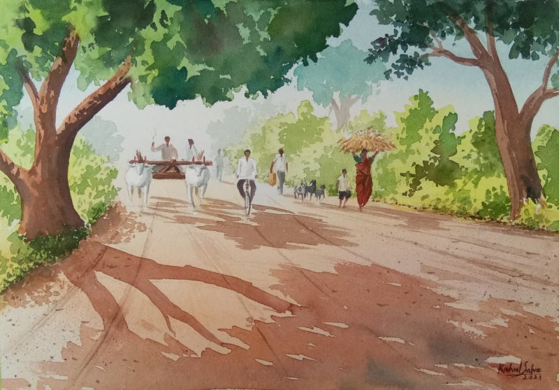 Pathway' landscape watercolor painting by artist Rahul Salve, 8x12 inch, on paper
