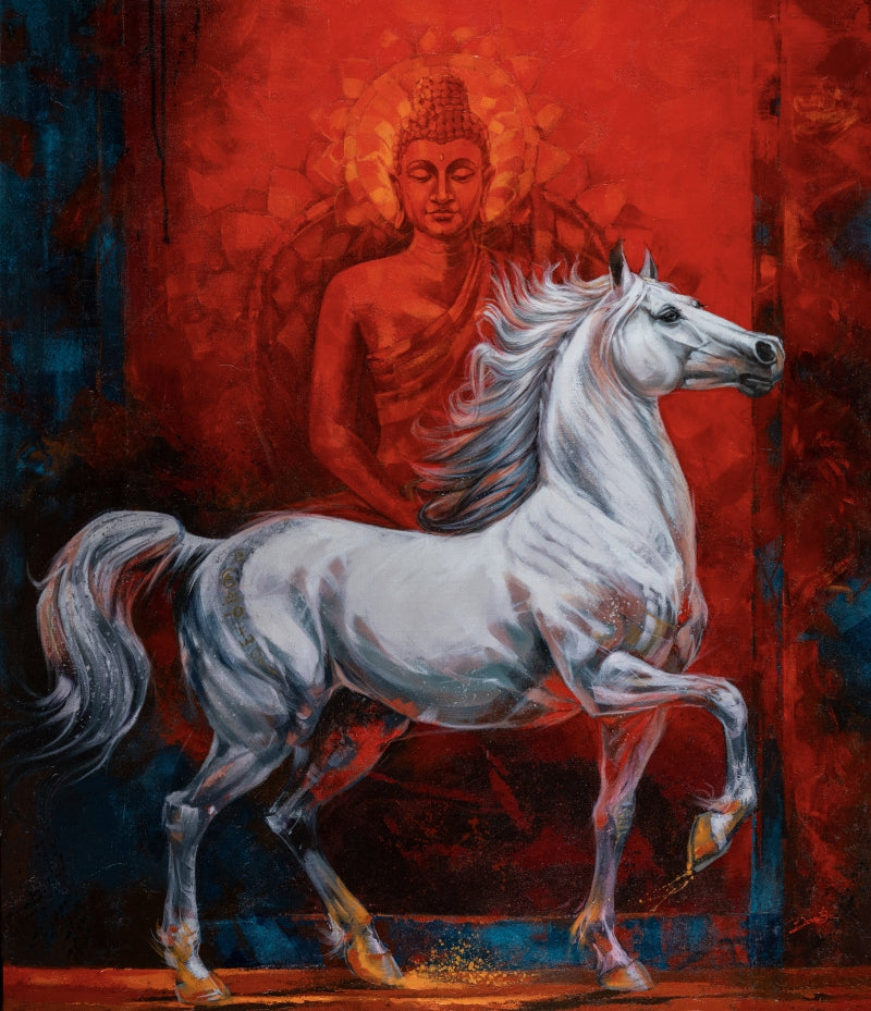 'Pawan The White Messenger' animals acrylic painting by artist Deven Ramesh Bhosale, 42x36 inch, on canvas