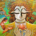 Peace' religious mixed-media painting by artist Subrata Ghosh, 36x30 inch, on canvas