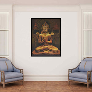 In-situ view of Kamal Rao's 'Peace (Golden Buddha)' painting in a room