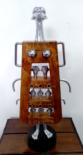 'Peace Is Inside 2' contemporary Wood, Mixedmedia sculpture by artist Umed Rawat, 19x5 inch, on wood, mixedmedia