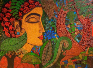 Peace Of Nature 2 (The Earth's Embrace) by Mamta Mondkar, Original Acrylic Figurative Painting on Canvas, Medium Horizontal Wall Art