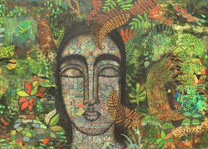 Peace Of Nature 3 (The Verdant Embrace) by Mamta Mondkar, Original Acrylic Figurative Painting on Canvas, Large Horizontal Wall Art
