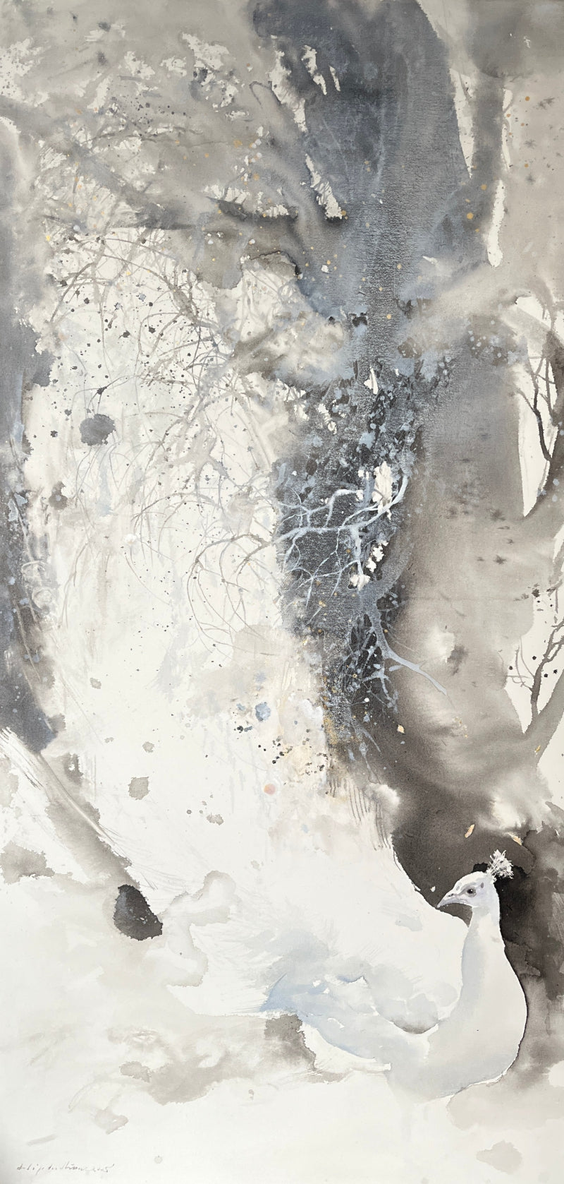The Peacock 2' animals acrylic painting by artist Dilip Dudhane, 60x30 inch, on canvas