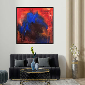Balaji Ubale's 'Peacock (Peacocks Majesty)' painting visualized above a sofa in a contemporary room.