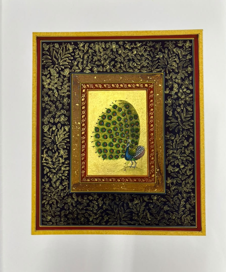 Peacock' animals miniature Traditional Art by artist Unknown, 10x8 inch, on paper