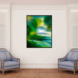 In-situ view of Shuchi Khanna's 'Peacock Bliss' painting in a room