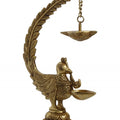 Religious handicraft titled 'Peacock Brass Showpiece With Diya For 6', 14x8x4 inches, by artist Brass Handicrafts on Brass
