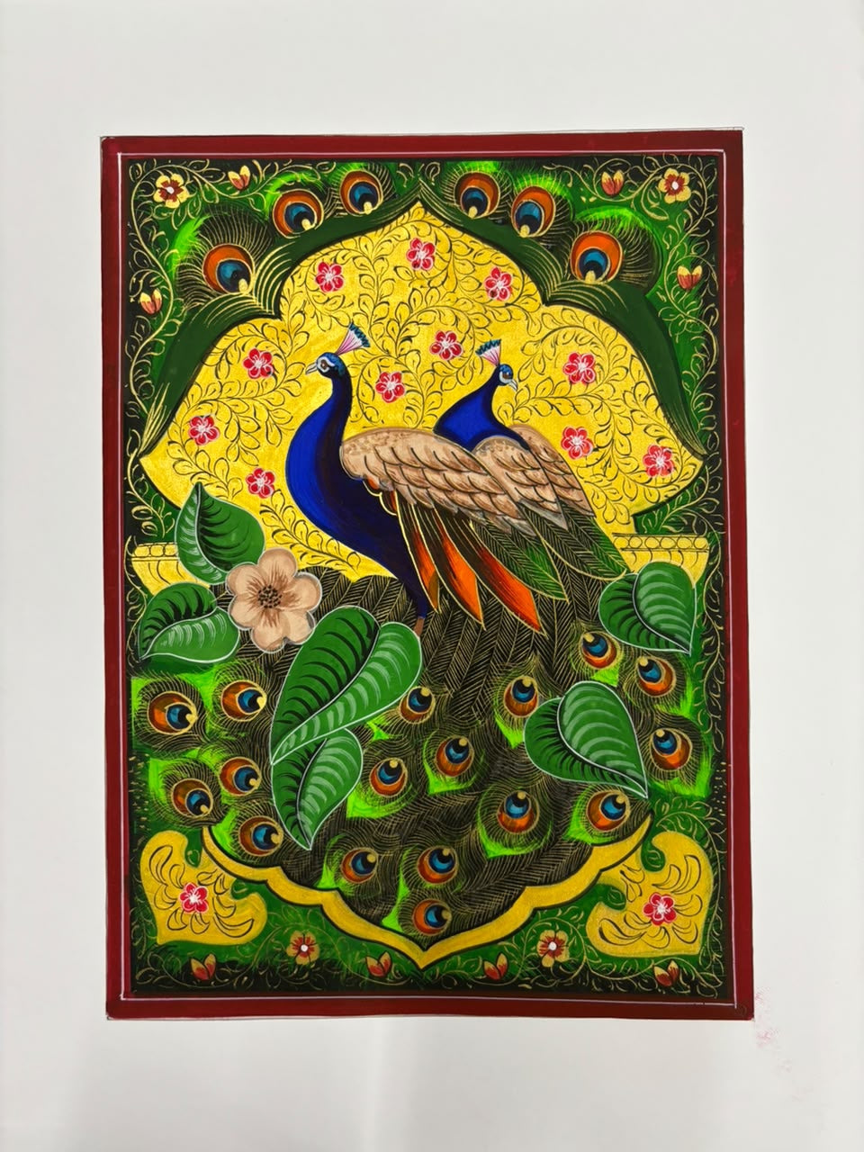 Peacocks' animals miniature Traditional Art by artist Unknown, 12x9 inch, on silk