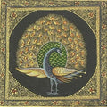 Animals mughal traditional art titled 'Peacocks', 7x7 inches, by artist Unknown on Cloth