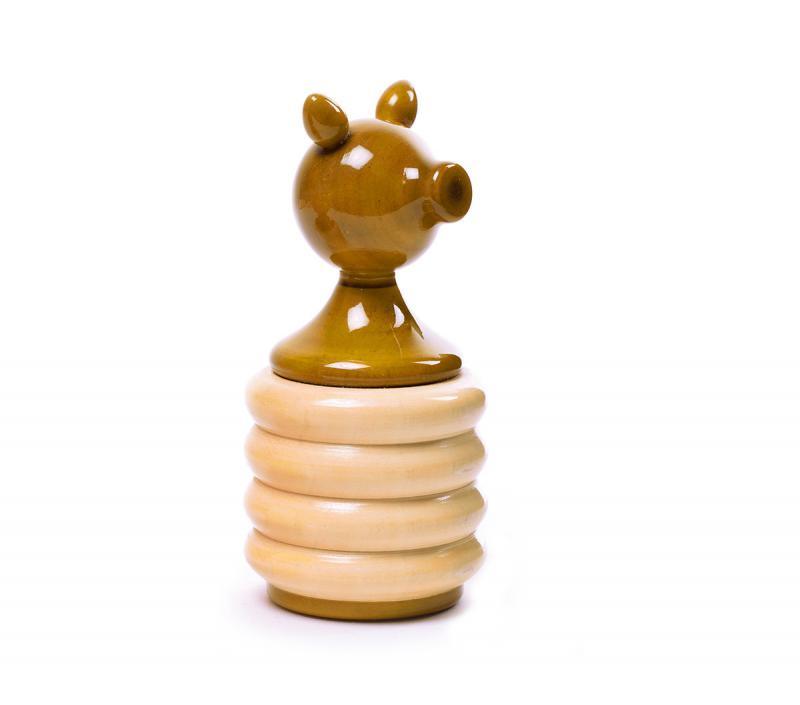 Toys craft titled 'Pesto Wooden Rattle', 4x2x2 inches, by artist Vijay Pathi on wood