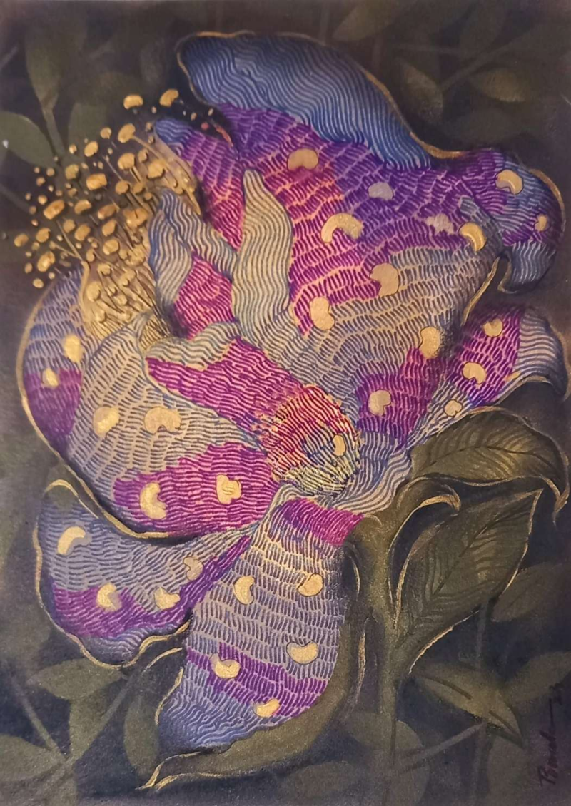 Petal Rhythm' nature mixed-media painting by artist Yogesh Powale, 8x6 inch, on paper