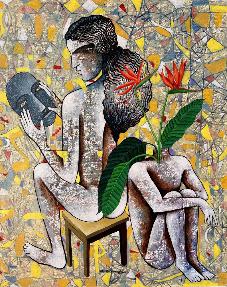 Petals And Personas' nude acrylic painting by artist Ranjith Raghupathy, 50x40 inch, on canvas
