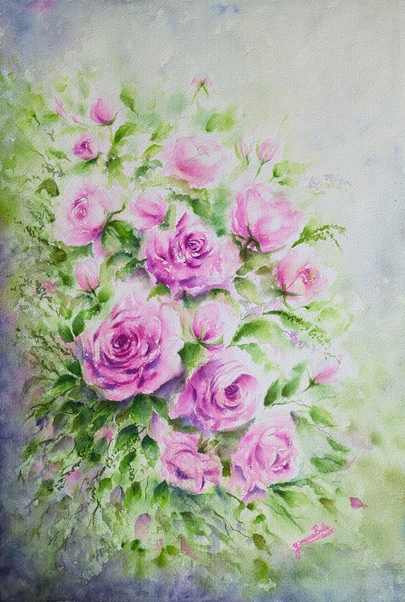 Petals Of Joy' nature watercolor painting by artist Yamuna Bala, 22x15 inch, on paper
