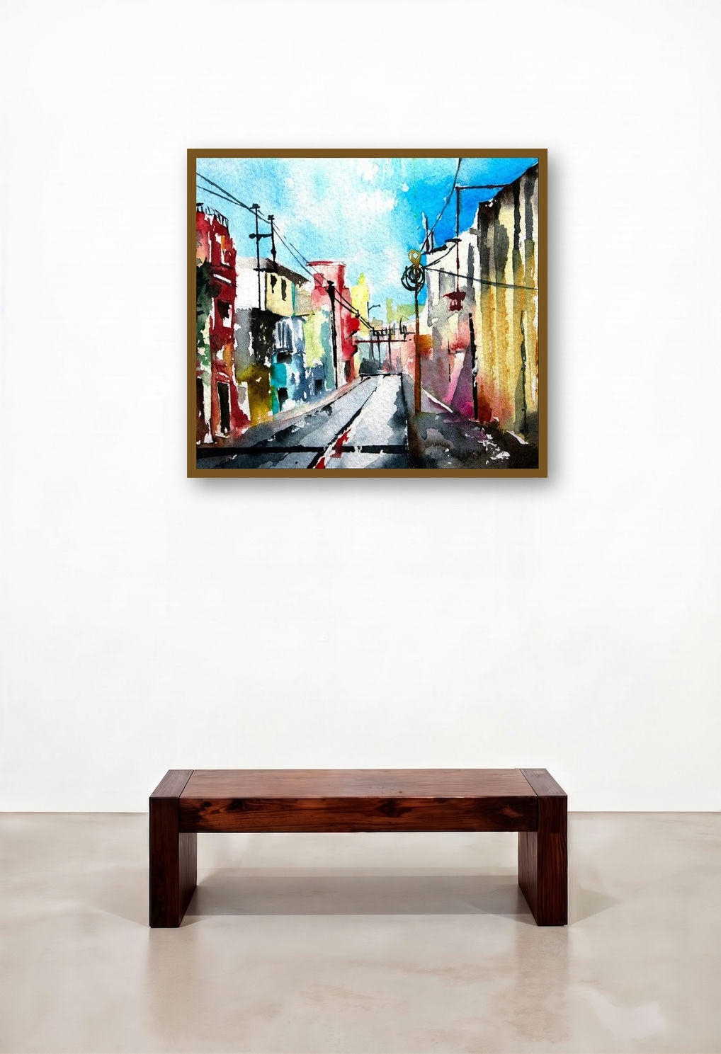 Petit Canal (Pondicherry Palette: A Street in Transition) by artist Veronique Piaser-Moyen displayed in a Traditional Library
