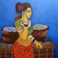 Figurative acrylic painting titled 'Phone Pe Charcha', 36x36 inches, by artist GAJRAJ  CHAVAN on Canvas