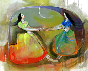 Phugadi 2 (Rhythmic Revelations) by Sardar Jadhav, Original Acrylic Figurative Painting on Canvas, Medium Horizontal Wall Art