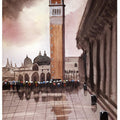 Cityscape watercolor painting titled 'Piazza San Marco Venice Italy', 11x7 inches, by artist Arunava Ray on Paper