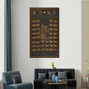 Unknown's 'Pichwai (Celestial Harmony)' painting visualized above a sofa in a contemporary room.
