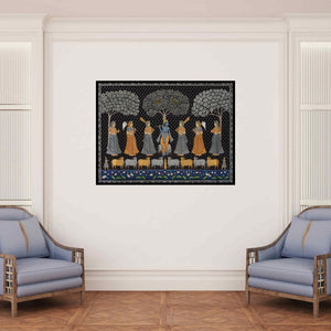 In-situ view of Unknown's 'Pichwai (Krishna's Enchanted Grove)' painting in a room