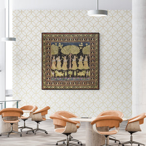 In-situ view of Pichwai's 'Pichwai (Golden Garden of the Gopis)' painting in a room