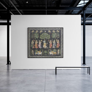 In-situ view of Pichwai's 'Pichwai (Divine Music in the Orchard)' painting in a room