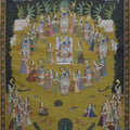 Religious pichwai traditional art titled 'Pichwai 38', 68x48 inches, by artist Pichwai Art on Cotton Cloth