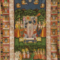 Religious pichwai traditional art titled 'Pichwai 85', 60x42 inches, by artist Pichwai Art on Cloth