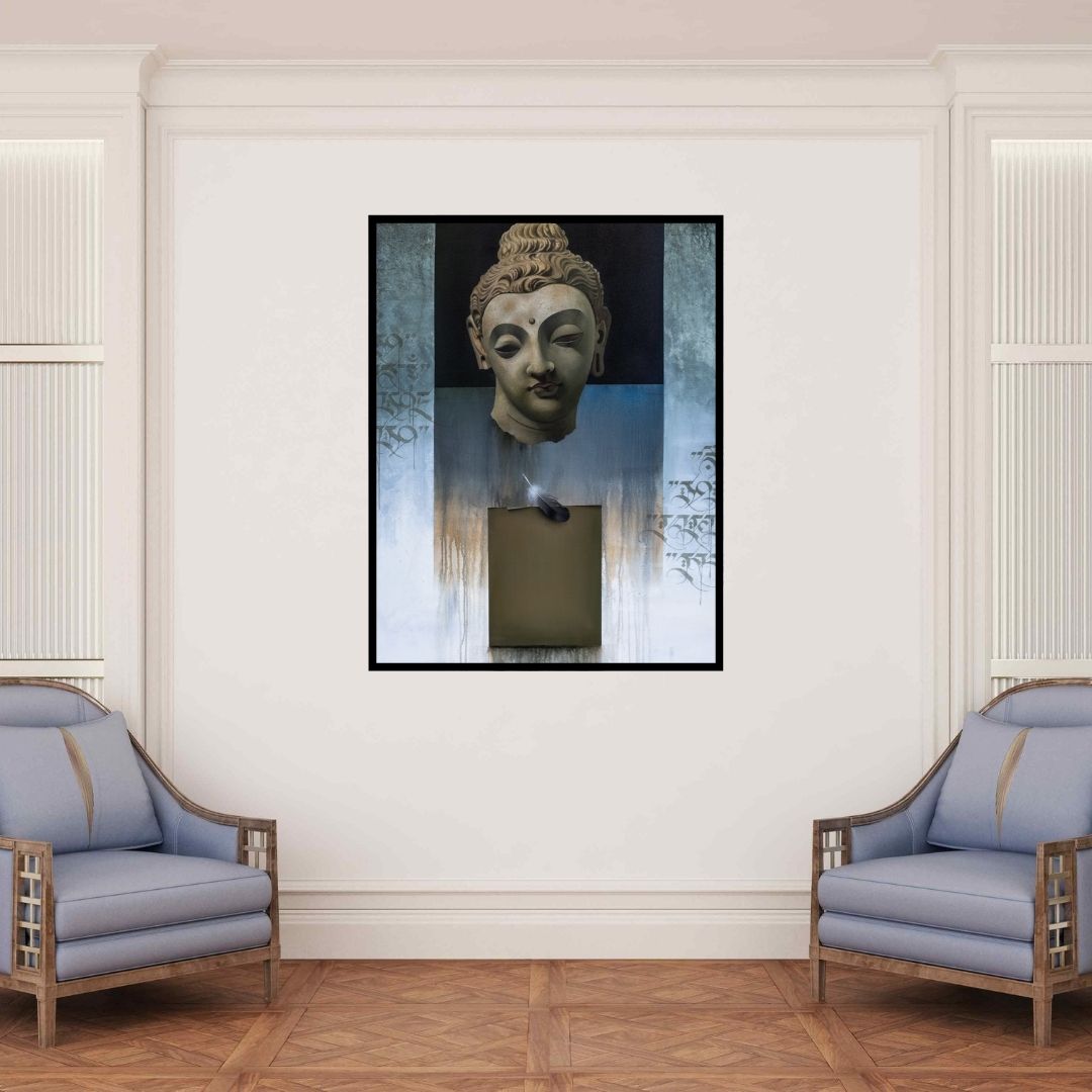 In-situ view of Roni Sarkar's 'Piece Of Peace (Series 2) (Beyond Words)' painting in a room