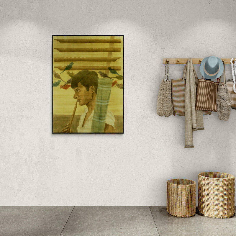 In-situ view of Gulab Kapadiya's 'The Pied Piper' painting in a room