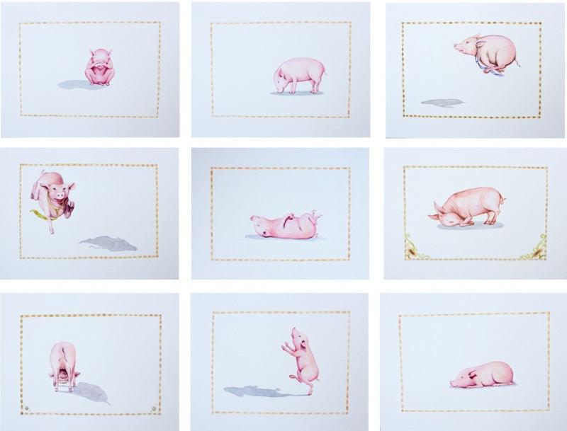 Animals watercolor painting titled 'Pig', 27x36 inches, by artist Sanjay Kumar on Paper