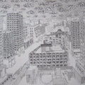 Cityscape pen ink drawing titled 'Pigeoned home II', 30x30 inches, by artist Mangesh  Kapse on Paper