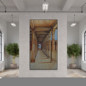 In-situ view of Dhirendra Mandge's 'Pillers From Mandavgarh' painting in a room