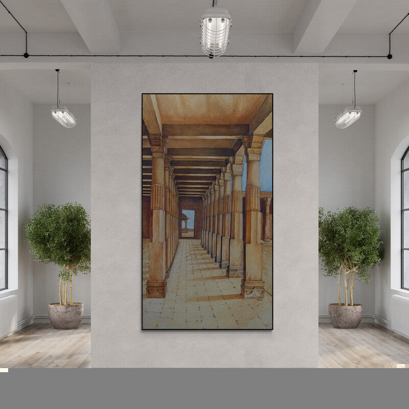 In-situ view of Dhirendra Mandge's 'Pillers From Mandavgarh' painting in a room