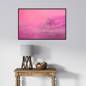 In-situ view of Dnyaneshwar Dhavale's 'Pink (Roseate Mist)' painting in a room