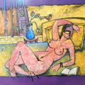 Figurative acrylic painting titled 'Pink Nude', 24x28 inches, by artist Santanu Nandan Dinda on Canvas