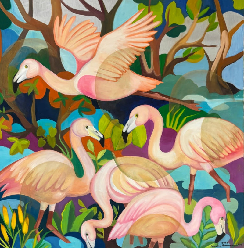 The Pink Tango' animals oil painting by artist Senaka Senanayke, 48x48 inch, on canvas