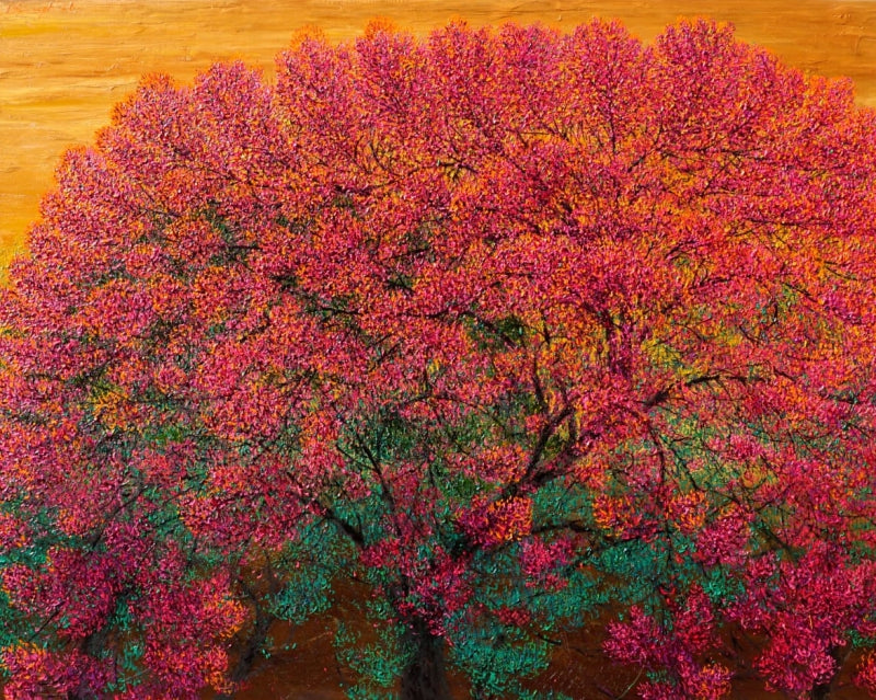 'Pink Tree' nature oil painting by artist Pardeep Singh, 48x60 inch, on canvas