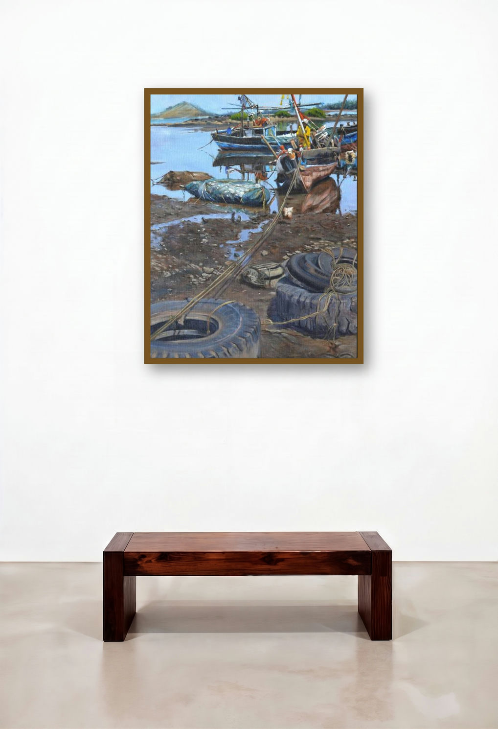 Placidity by artist Vivek Vadkar displayed in a Elegant Bedroom