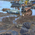 Seascape oil painting titled 'Placidity', 44x22 inches, by artist Vivek Vadkar on Canvas