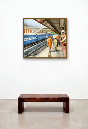 Platform No 2 (Platform No. 2) by artist Shagufta Mehdi displayed in a Mid-Century Modern Home Office